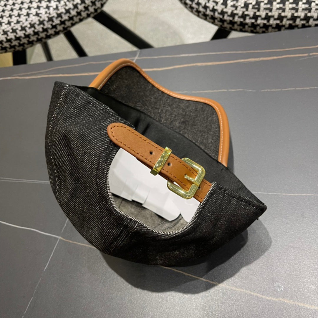 MIU MIU MM BASEBALL CAP IN BLACK DENIM AND CALFSKIN