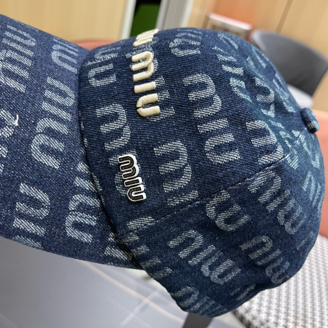 MIU MIU MM BASEBALL CAP IN BLUE DENIM