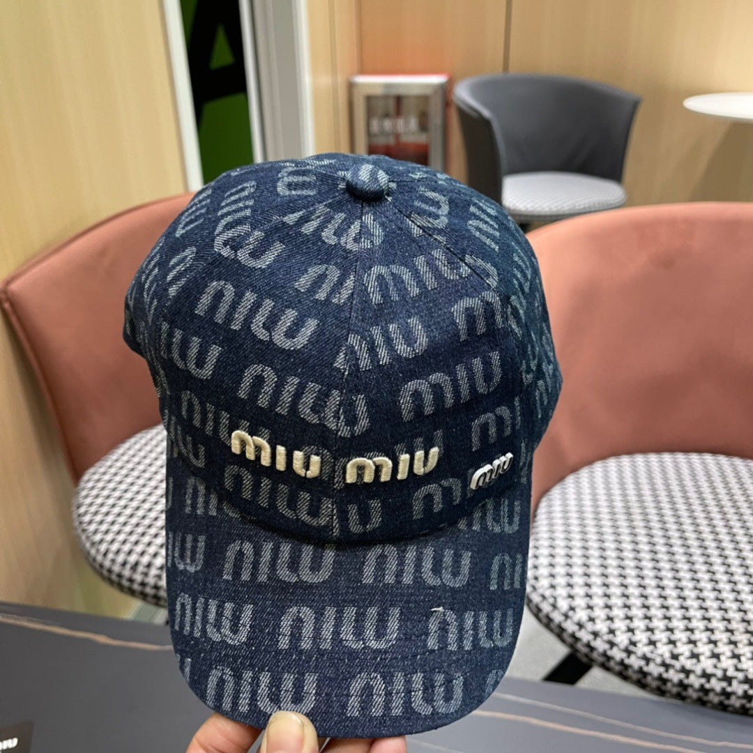 MIU MIU MM BASEBALL CAP IN BLUE DENIM