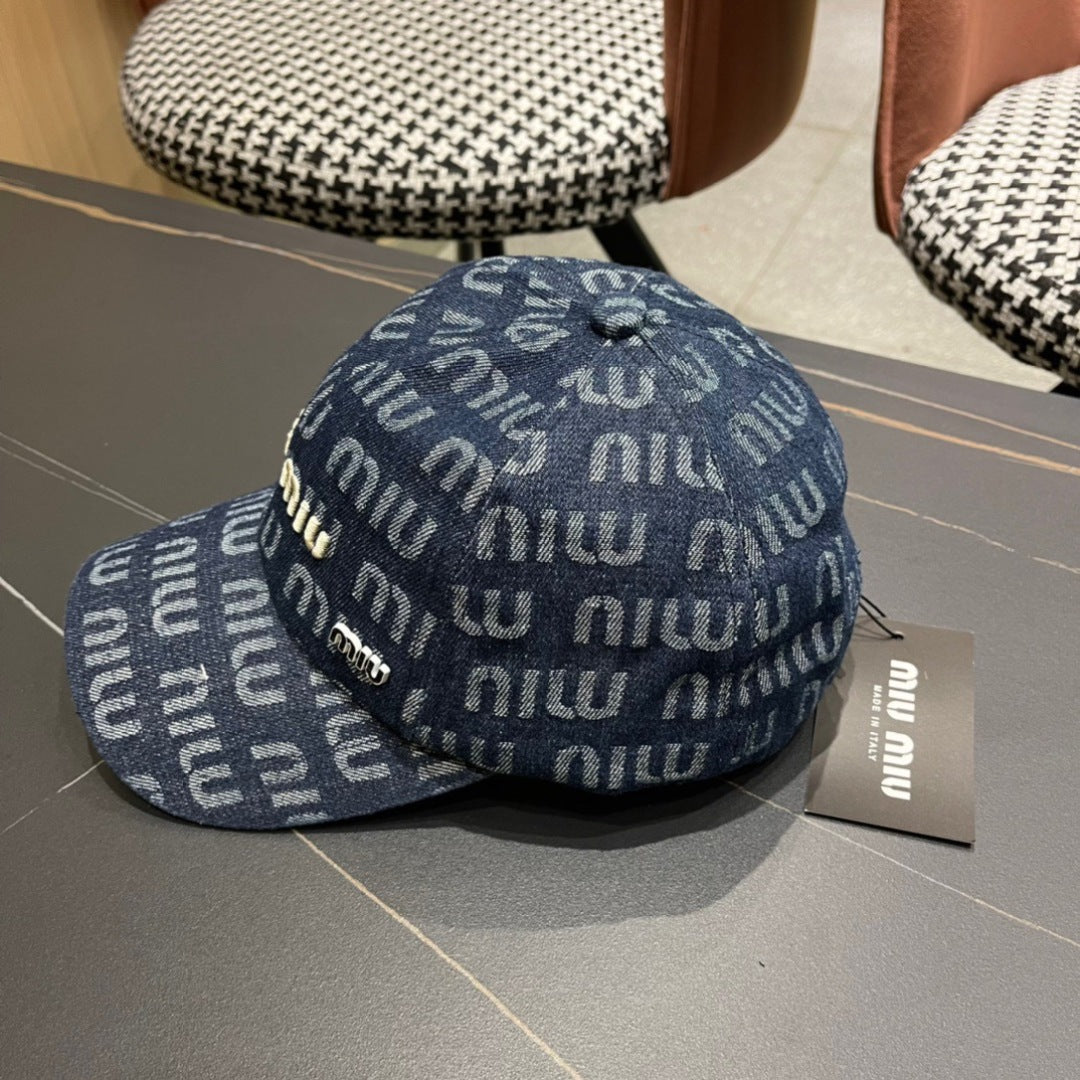 MIU MIU MM BASEBALL CAP IN BLUE DENIM