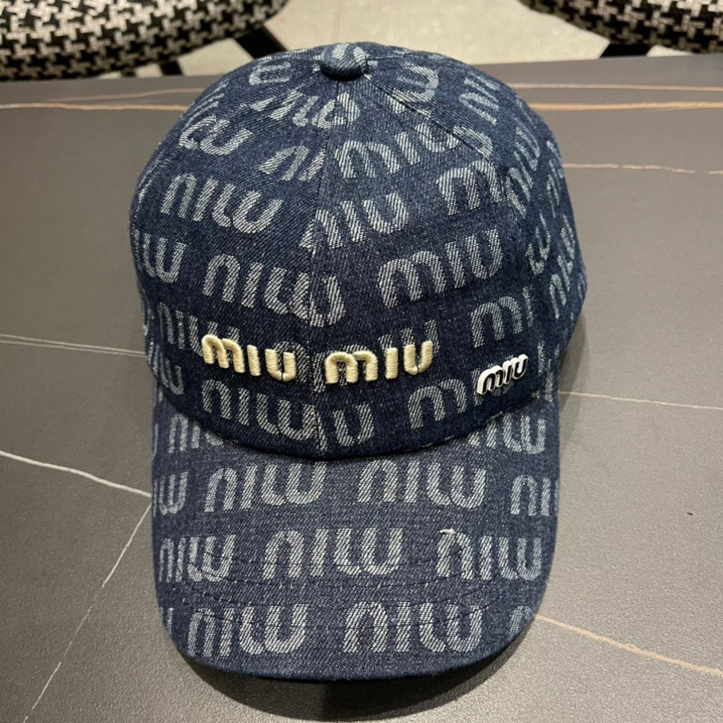 MIU MIU MM BASEBALL CAP IN BLUE DENIM
