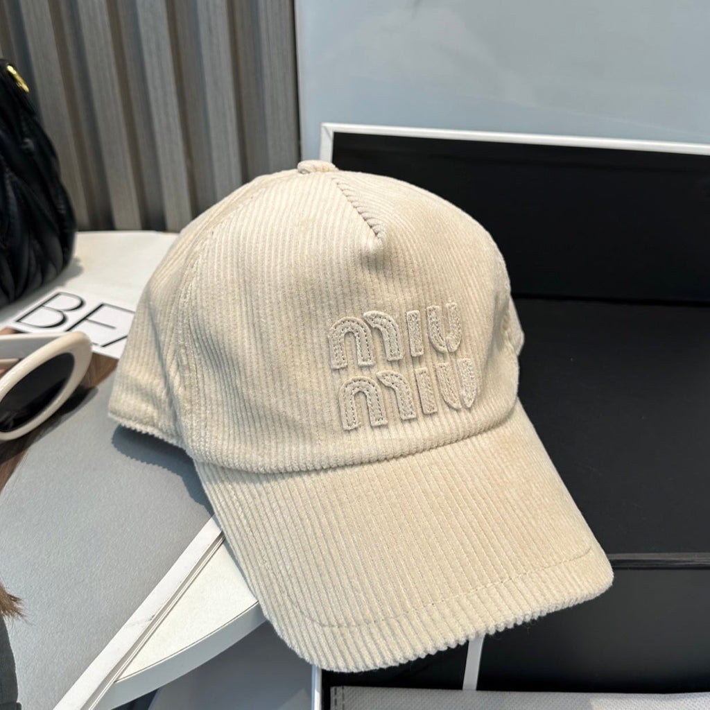 MIU MIU MM BASEBALL CAP IN CREAM WHITE VELVET