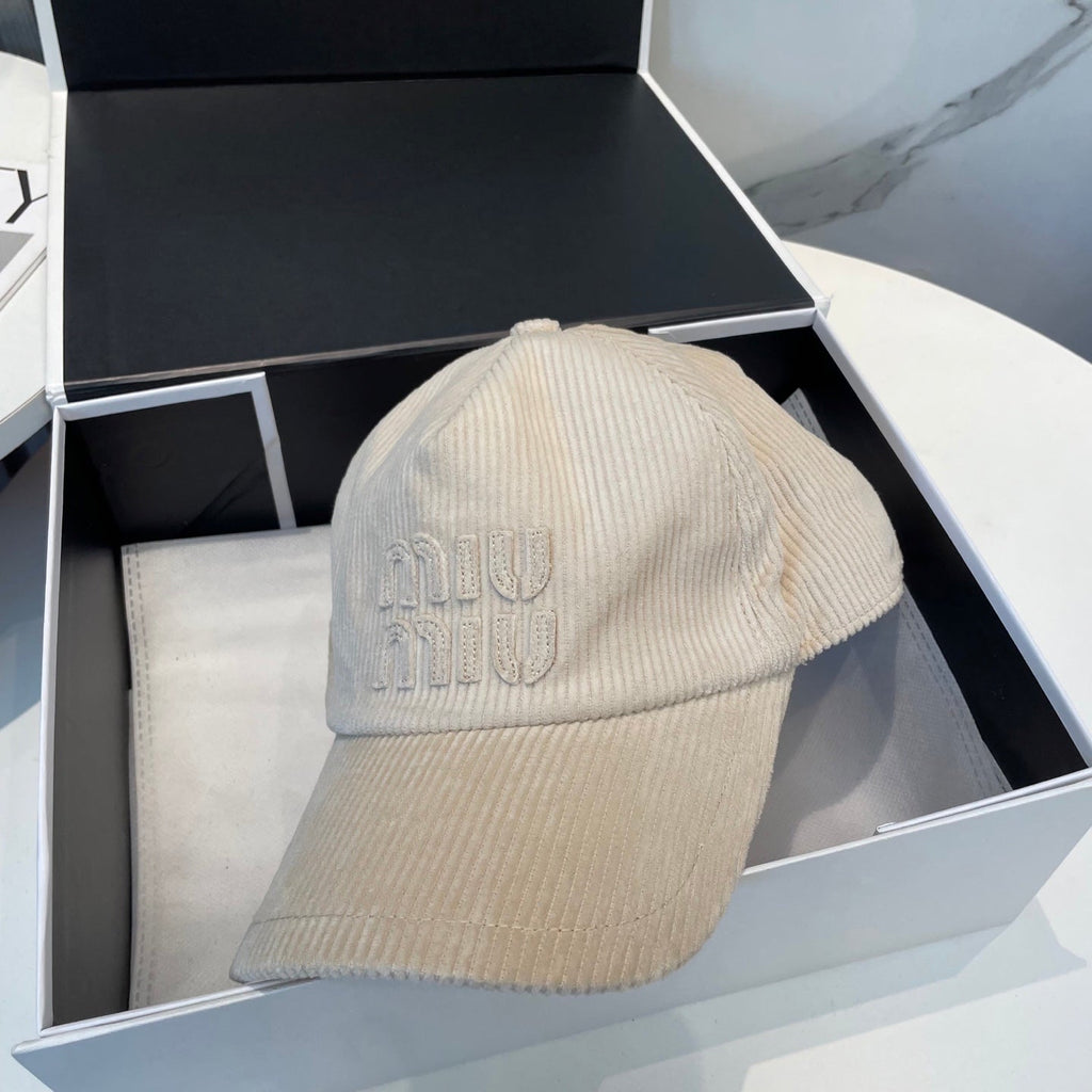 MIU MIU MM BASEBALL CAP IN CREAM WHITE VELVET