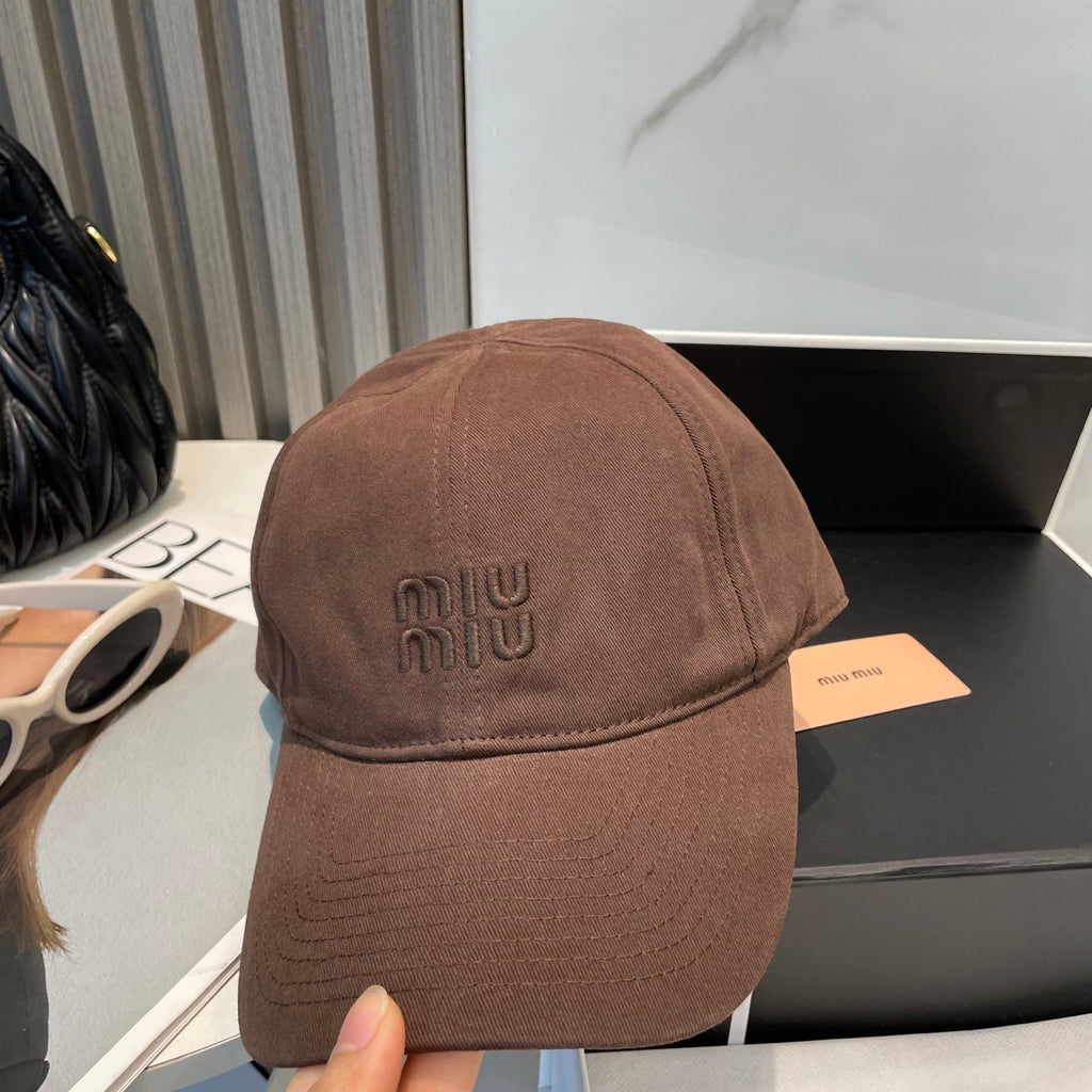 MIU MIU MM BASEBALL CAP IN BROWN ORANGE FABRIC BRAND EMBROIDERY