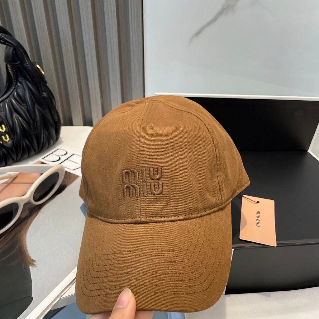 MIU MIU MM BASEBALL CAP IN BURNT ORANGE FABRIC BRAND EMBROIDERY