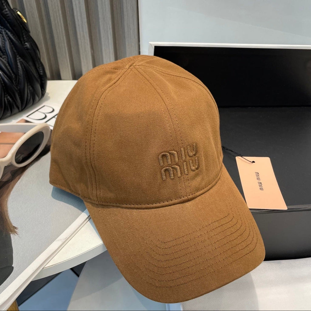 MIU MIU MM BASEBALL CAP IN BURNT ORANGE FABRIC BRAND EMBROIDERY