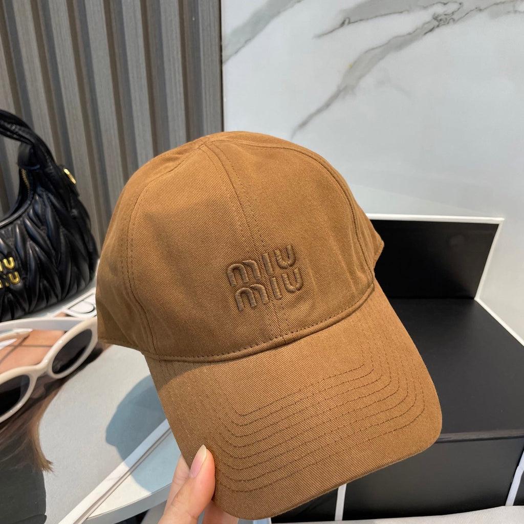 MIU MIU MM BASEBALL CAP IN BURNT ORANGE FABRIC BRAND EMBROIDERY