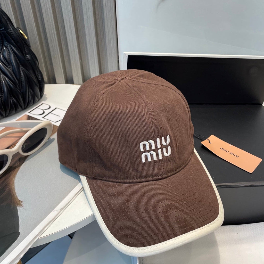 MIU MIU MM BASEBALL CAP IN BROWN FABRIC STYLE 6