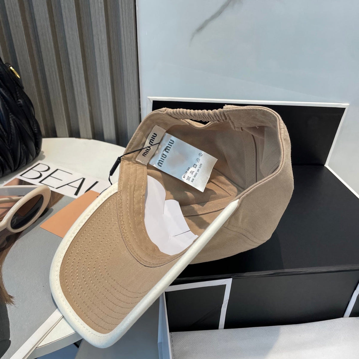 MIU MIU MM BASEBALL CAP IN BEIGE FABRIC STYLE 4
