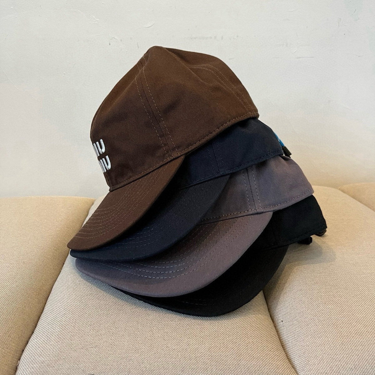 MIU MIU MM BASEBALL CAP IN NAVY BLUE KHAKI FABRIC STYLE 5