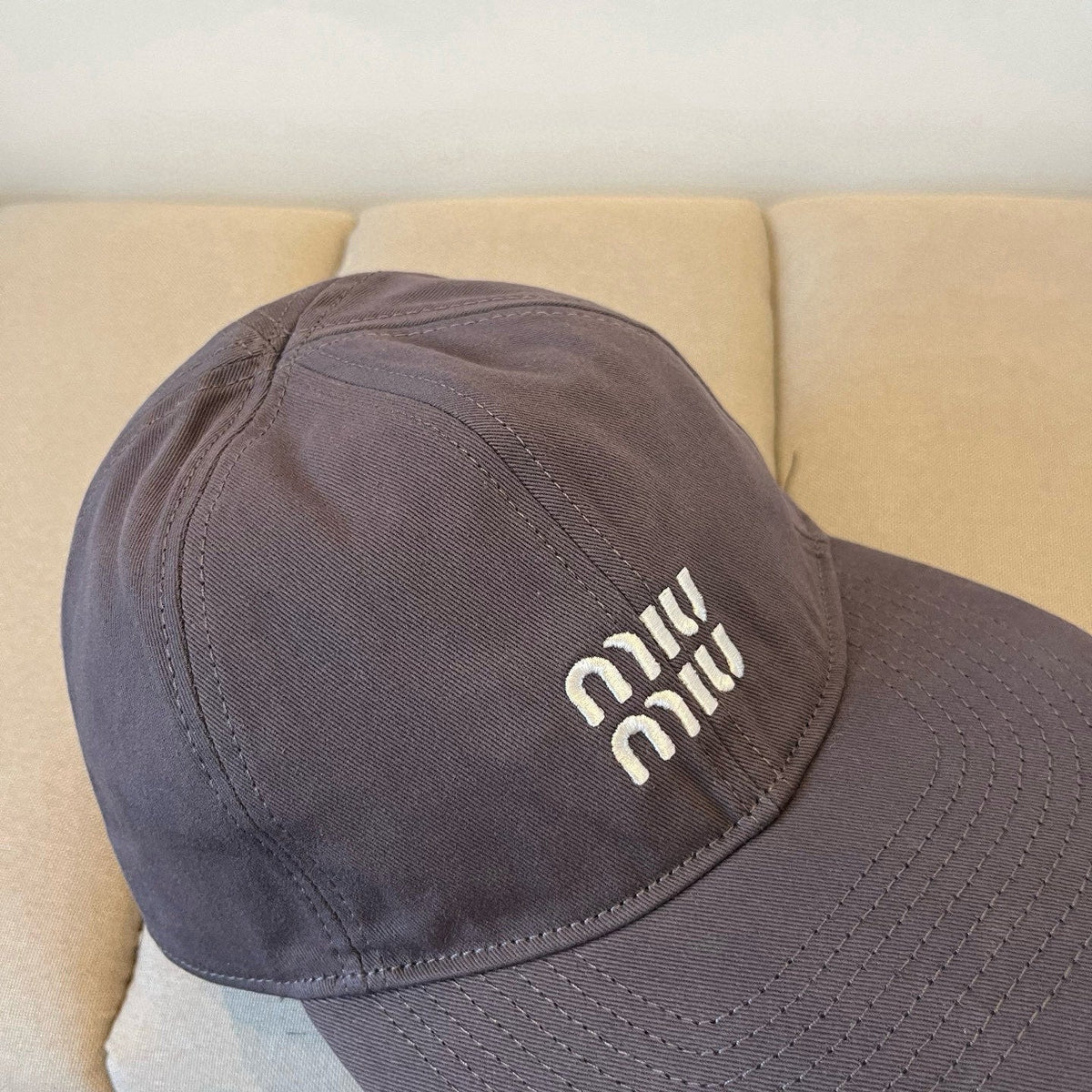 MIU MIU MM BASEBALL CAP IN DARK GREY KHAKI FABRIC STYLE 4