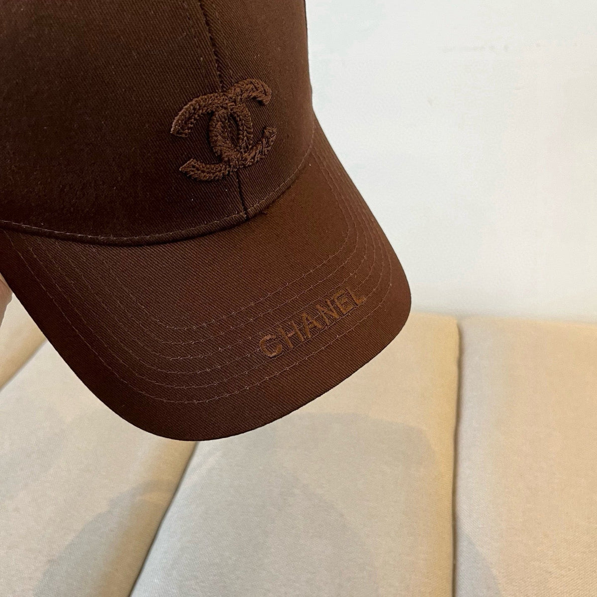 CHANEL BASEBALL HAT IN DARK CHOCOLATE COTTON 672895